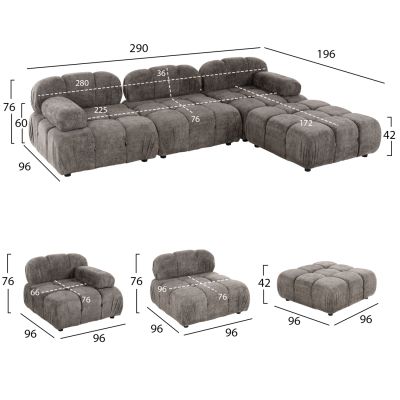 POLYMORPHIC SOFA SHIFTER HM6073.02 TEXTURED FABRIC IN GREY COLOR 290x196x76Hcm.