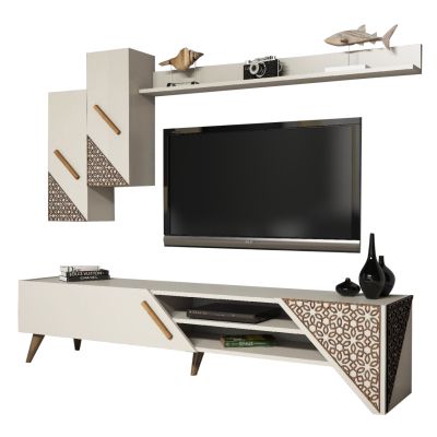 TV COMBO FURNITURE HM9514.03 MELAMINE IN CREAM COLOR 180x37x40Hcm