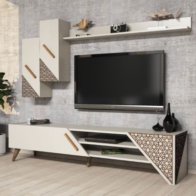 TV COMBO FURNITURE HM9514.03 MELAMINE IN CREAM COLOR 180x37x40Hcm