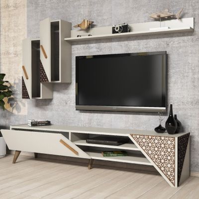 TV COMBO FURNITURE HM9514.03 MELAMINE IN CREAM COLOR 180x37x40Hcm