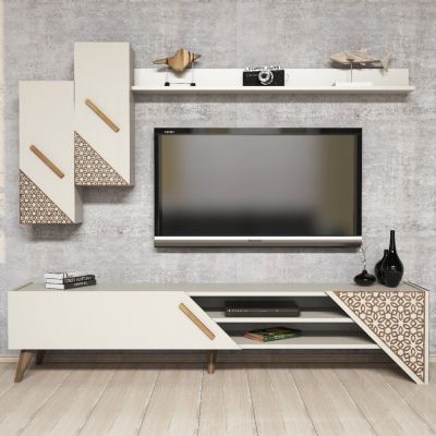 TV COMBO FURNITURE HM9514.03 MELAMINE IN CREAM COLOR 180x37x40Hcm