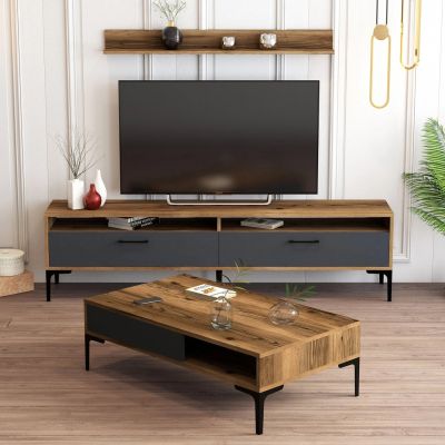 LIVING ROOM COMPOSITION HM11856.02 2PCS MELAMINE WALNUT-ANTHRACITE