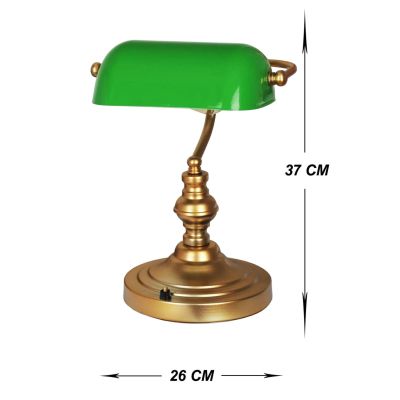 НАСТОЛНА ЛАМПА HM7667.01, МЕТАЛНО ЗЛАТО, ЗЕЛЕН КАПАК, Φ26x37