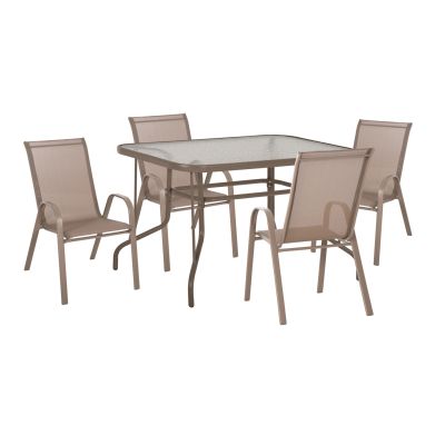 OUTDOOR DINING SET 5PCS LEON HM21041 TABLE-CHAIRS METAL IN CHAMPAGNE COLOR