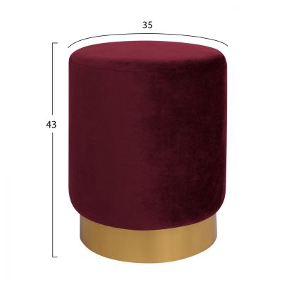 Velvet stool Levy HM8408.06 in bordeaux color with gold base D35x43 cm.