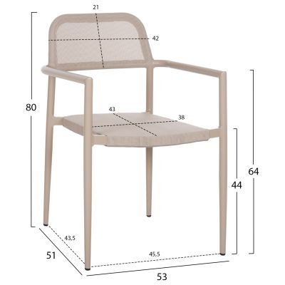 АЛУМИНИЕВО КРЕСЛО RONNY HM5998.03 РАМКА И ТЕКСТИЛЕН ЦВЯТ ШАМПАНСКО 53x51x80Hcm.