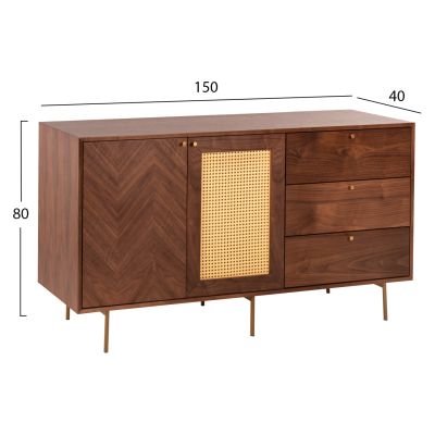 BUFFET MEEN HM9735 MDF WITH NATURAL WALNUT VENEER-GOLD METAL LEGS 150x40x80Hcm.