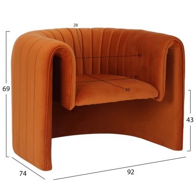 ARMCHAIR RIKER HM9682.05 METAL FRAME-ORANGE VELVET 92x74x69Hcm.