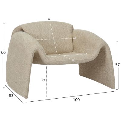 ARMCHAIR LAFORGE HM9679.03 BEIGE BOUCLE FABRIC-METAL FRAME 100x83x66Hcm.