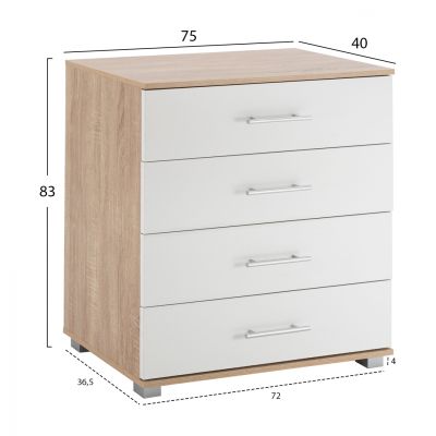 Drawer from melamine HM2204.06 with 4 drawers Sonama-White 75x40x83cm