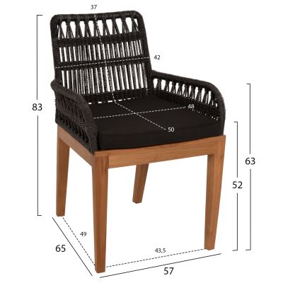 КРЕСЛО STARDOM HM9760.02 ТИКОВО ДЪРВО В ЦВЯТ МЕД И ЧЕРНО ВЪЖЕ 57x65x83Hcm.