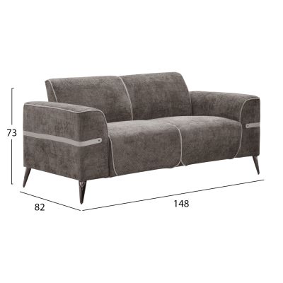 SOFA SET 2PCS FERIN HM6070.02 GREY FABRIC-DARK BROWN METAL LEGS