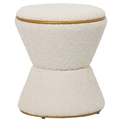 STOOL ROUND LINNER HM9604.16 BOUCLE FABRIC ECRU-GOLD DETAIL Φ38,5x43Hcm.