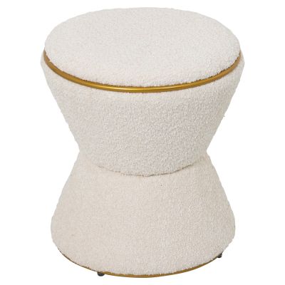 STOOL ROUND LINNER HM9604.16 BOUCLE FABRIC ECRU-GOLD DETAIL Φ38,5x43Hcm.