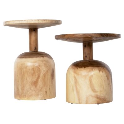 SET 2PCS SIDE TABLES PUMBE HM10710 SOLID SUAR WOOD IN NATURAL Φ38,5 & Φ39,5cm.