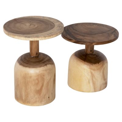 SET 2PCS SIDE TABLES PUMBE HM10710 SOLID SUAR WOOD IN NATURAL Φ38,5 & Φ39,5cm.