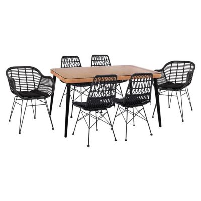 Set 7 pieces Allegra Wicker with Table 160x90x78 Beige & Black Color HM10516