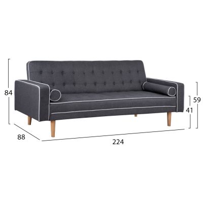 Sofa Bed Salvador HM3150.01 Grey with 2 Pillows 224x88x84cm