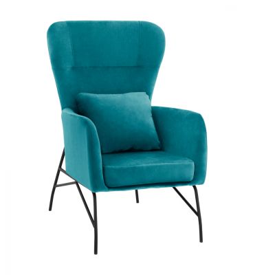 Armchair Velvet Turquoise with metallic black leg HM8721.08 67x80x102 cm.