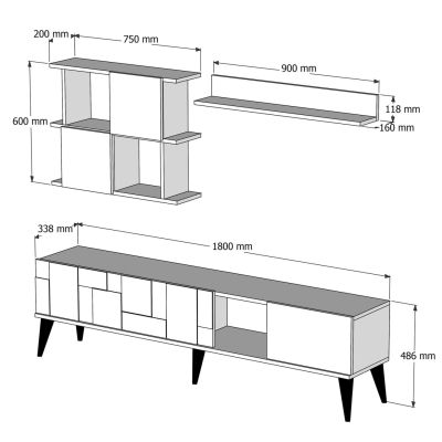 TV FURNITURE COMBO TRONDE HM9437.02 MELAMINE WALNUT AND BLACK MARBLE LOOK 180x33.8x48.6Hcm.