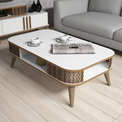 COFFEE TABLE MELAMINE HM9501.03 IN WHITE-WALNUT COLOR 105x60x34.6Hcm.