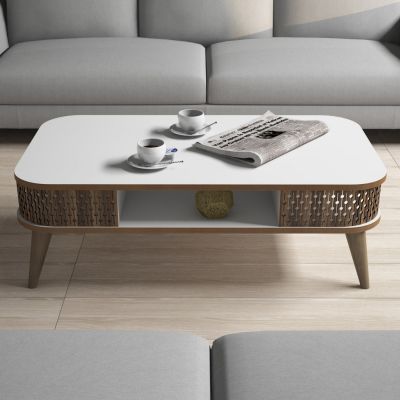 COFFEE TABLE MELAMINE HM9501.03 IN WHITE-WALNUT COLOR 105x60x34.6Hcm.