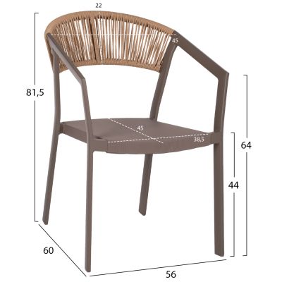 КРЕСЛО АЛУМИНИЕВО HM5891.03 ШАМПАНСКО РАМКА И ТЕКСТЛИНИЯ- БЕЖОВА РАТАНОВА ОБЛЕГАЛКА 56x60x81,5Hcm.
