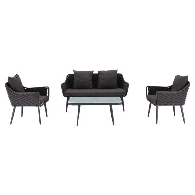 Set Living Room 4 pieces metallic frame and wicker grey HM5711