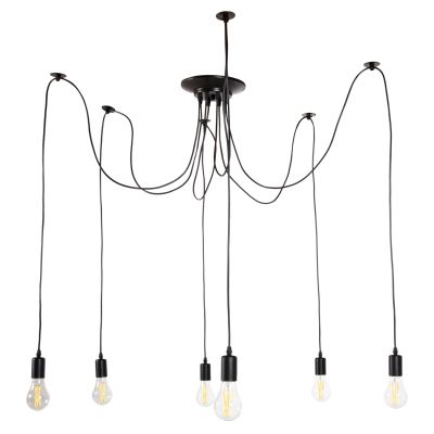 CEILING PENDANT 6-LIGHT HM4175 BLACK METAL-BLACK CABLES Φ100x180Hcm.