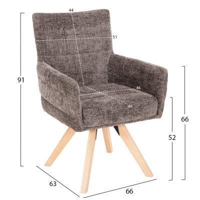 DINING ARMCHAIR GAZER HM9845.03 GREY FABRIC-RUBBERWOOD LEGS 66x63x91Hcm.