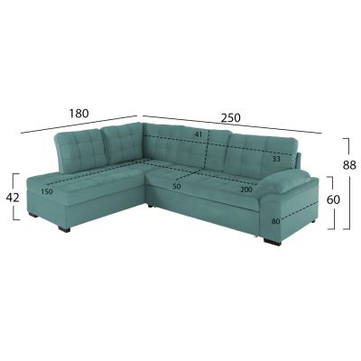 SOFABED LEFT CORNER JADE HM3144.04L SEAFOAM GREEN VELVET 250x80-180x73-88Hcm.