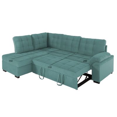 SOFABED LEFT CORNER JADE HM3144.04L SEAFOAM GREEN VELVET 250x80-180x73-88Hcm.