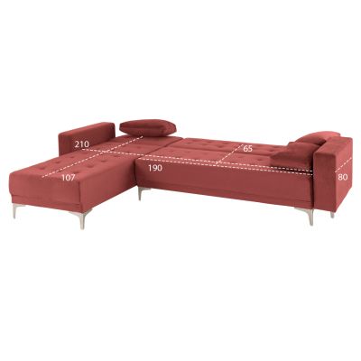 CORNER SOFA-BED ELIZA HM3145.03 REVERSIBLE DUSTY PINK VELVET 245x80-160x80Hcm.