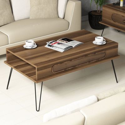 COFFEE TABLE MELAMINE HM9500.02 IN WALNUT COLOR-METALLIC LEGS 105x56x45.8Hcm.