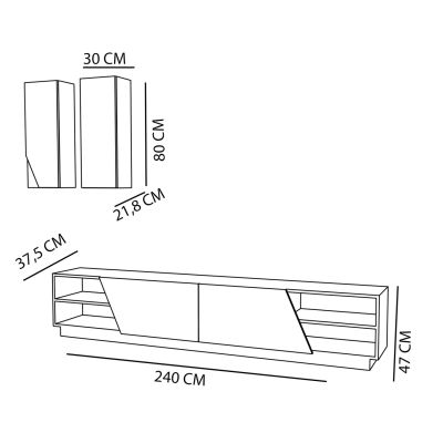 TV FURNITURE COMPTEN HM9439.01 WHITE-WALNUT MELAMINE FLOOR UNIT & WALL CABINETS 240x37.5x47Hcm.