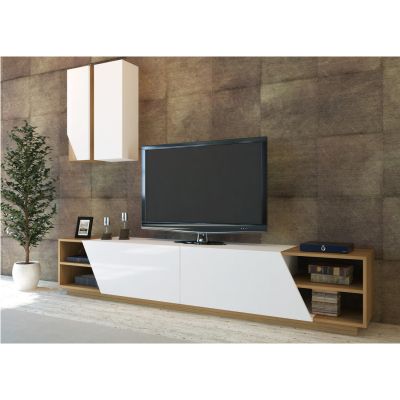 TV FURNITURE COMPTEN HM9439.01 WHITE-WALNUT MELAMINE FLOOR UNIT & WALL CABINETS 240x37.5x47Hcm.