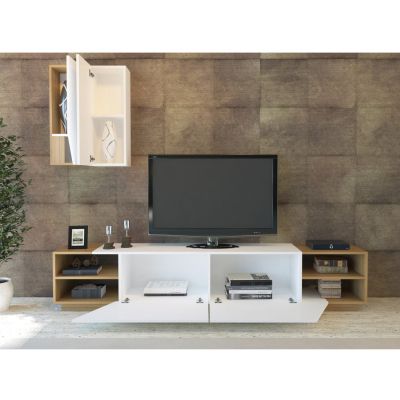 TV FURNITURE COMPTEN HM9439.01 WHITE-WALNUT MELAMINE FLOOR UNIT & WALL CABINETS 240x37.5x47Hcm.