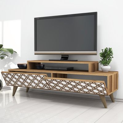 TV STAND MELAMINE HM9510.04 IN WALNUT AND WHITE COLOR 140x41.8x48.8Hcm.