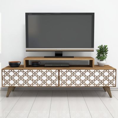 TV STAND MELAMINE HM9510.04 IN WALNUT AND WHITE COLOR 140x41.8x48.8Hcm.