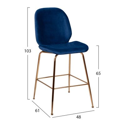 Bar Stool Nora Velvet Blue & Gold Metallic Frame HM8524.08 48x61x103cm