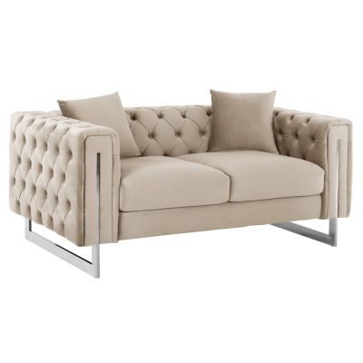 SOFA 2-SEATER t.CHESTERFIELD MOBAR HM3262.02 CREAM VELVET-METAL LEGS 154x85x68Hcm.