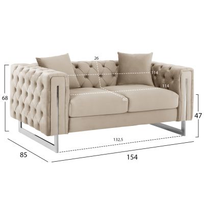 SOFA 2-SEATER t.CHESTERFIELD MOBAR HM3262.02 CREAM VELVET-METAL LEGS 154x85x68Hcm.