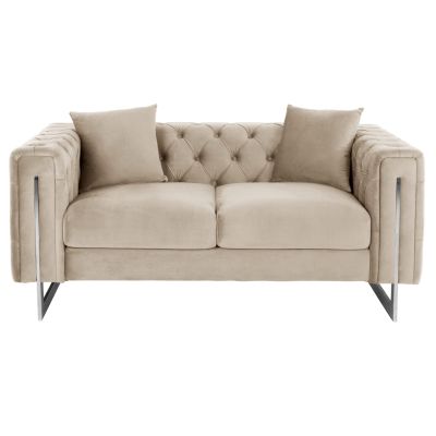 SOFA 2-SEATER t.CHESTERFIELD MOBAR HM3262.02 CREAM VELVET-METAL LEGS 154x85x68Hcm.