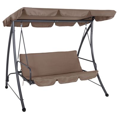 PORCH SWINGER-BED 3-SEATER LIKID HM5980.02 METAL FRAME IN GREY-FABRIC IN LIGHT BROWN 200x120x164Hcm.