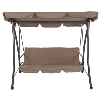 PORCH SWINGER-BED 3-SEATER LIKID HM5980.02 METAL FRAME IN GREY-FABRIC IN LIGHT BROWN 200x120x164Hcm.