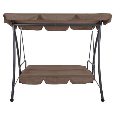 PORCH SWINGER-BED 3-SEATER LIKID HM5980.02 METAL FRAME IN GREY-FABRIC IN LIGHT BROWN 200x120x164Hcm.