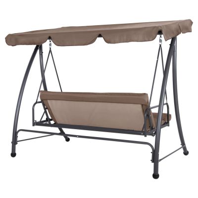 PORCH SWINGER-BED 3-SEATER LIKID HM5980.02 METAL FRAME IN GREY-FABRIC IN LIGHT BROWN 200x120x164Hcm.