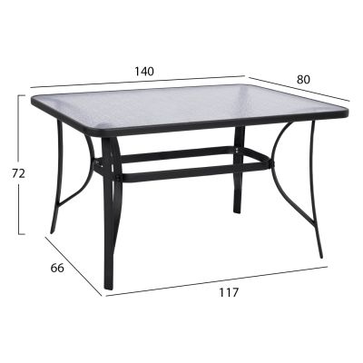 TABLE BRUNO HM5106.01 METALLIC IN GREY COLOR WITH TEMPERED GLASS TABLETOP 140Χ80Χ72Hcm.