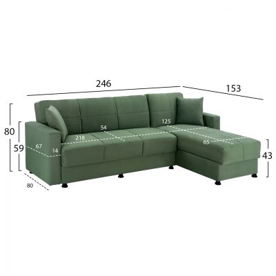 REVERSIBLE SOFA-BED WITH 2 STORAGE SPACES HM3135.13 CYPRESS GREEN FABRIC 246x153x80H cm.