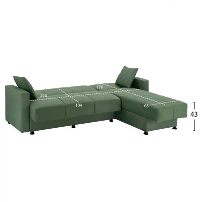 REVERSIBLE SOFA-BED WITH 2 STORAGE SPACES HM3135.13 CYPRESS GREEN FABRIC 246x153x80H cm.